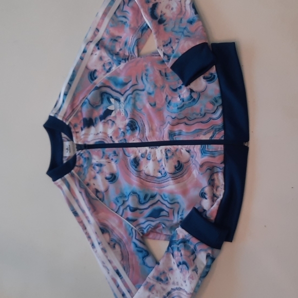 Adidas blue pink print track jacket small 9 10 - Picture 1 of 11